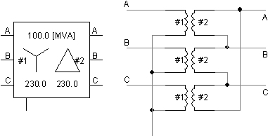 3-Phase 2-Winding Transformer circuit diagram motor symbol 